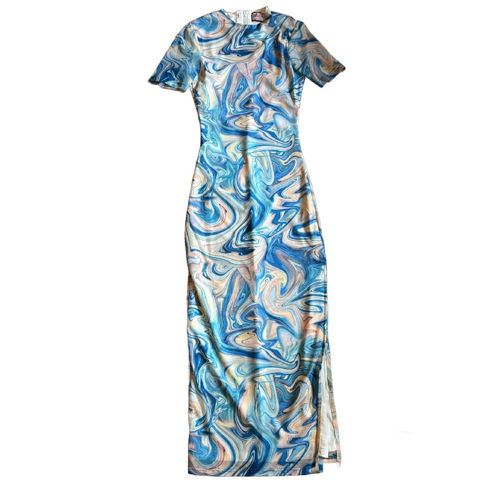 Midi blue multicolored dress. XS